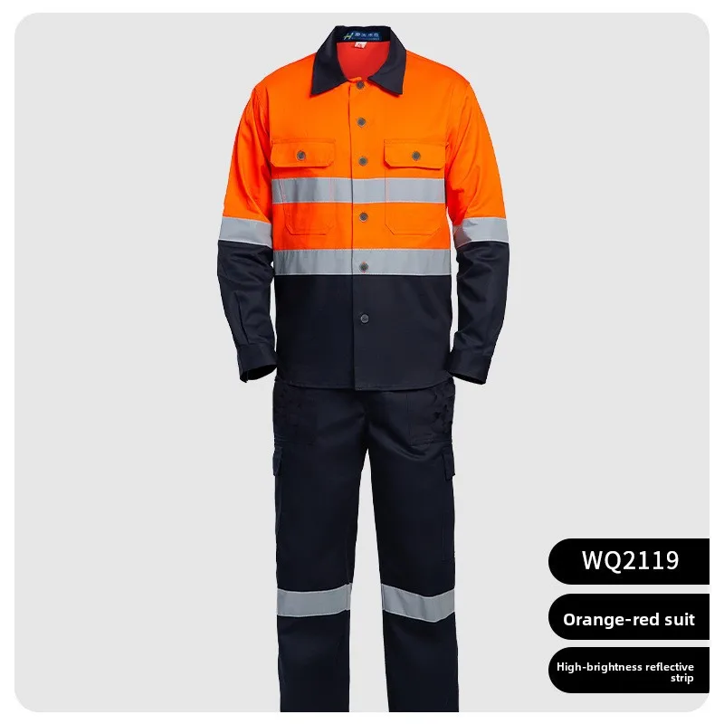 Men's Workwear Set: Shirt with Safety Reflective Strips – Suitable for Roadwork, Auto Repair Shops, and Construction Sites