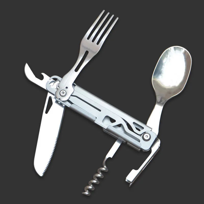 Outdoor Camping Folding Tableware, Stainless Steel, Multifunctional Dinner Knife, Portable Knife, Fork, Spoon, Travel Fold Knife