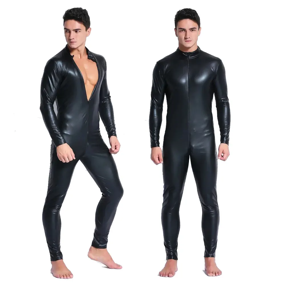 

Faux Leather Double Zipper Open Crotch PVC Bodysuit PVC Faux Leather Catsuit Gay Hot Lingerie Latex Catsuit Fetish Wear M-3XL