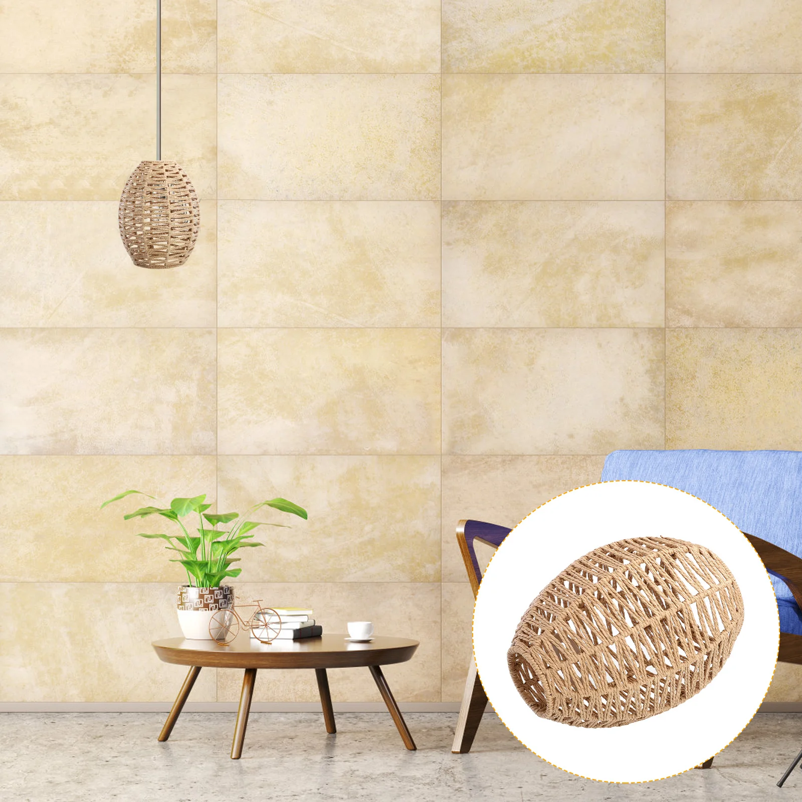

Hand-Woven Lampshade Imitation Rope Woven Light Shade Pendant Ceiling Cover For Living Room Bedroom Decor Woven Lighting Fixture