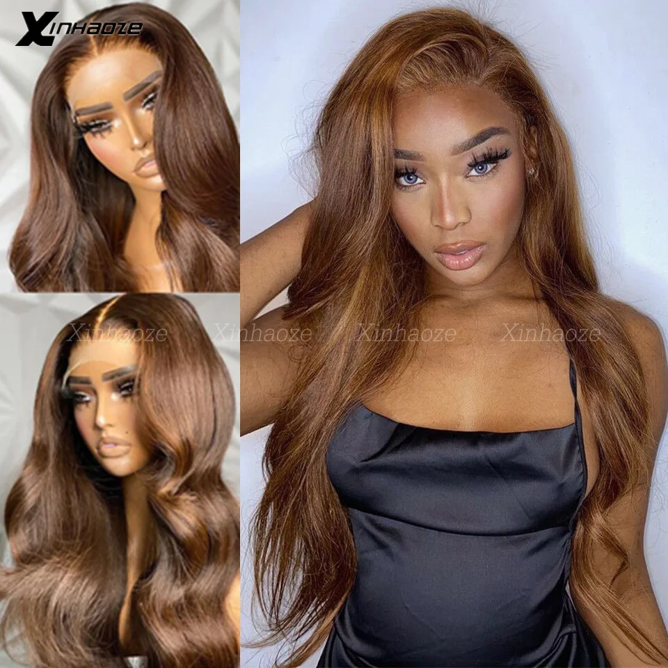 Chocolate Brown Human Hair Wigs Brazilian Body Wave 360 Lace Frontal Wigs For Black Women #4 Colored Dark Brown Silk Top Wigs