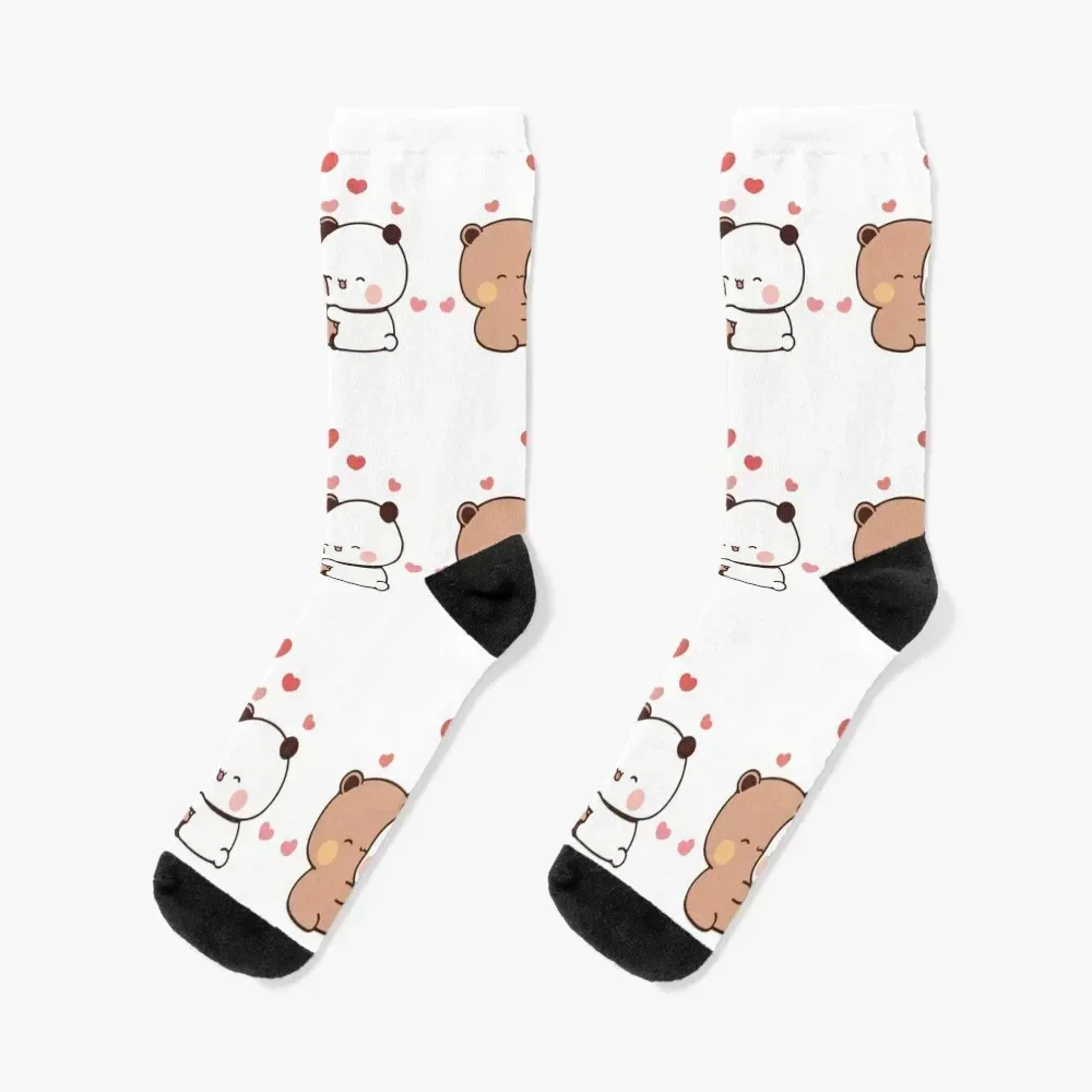 peach and goma mochi bear Couple taking a cute selfie Socks man Toe sports men cotton high quality floral Socks Man Women's
