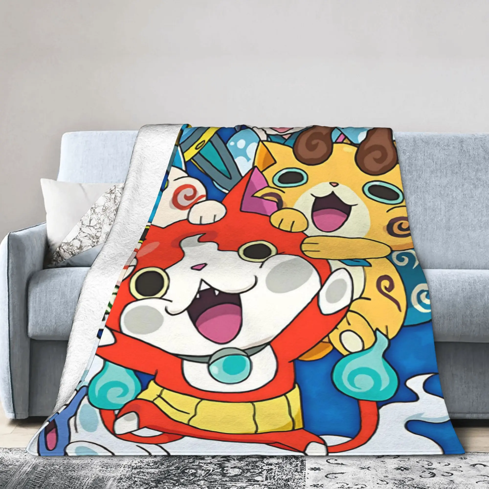 Yokai Watch Game Blanket Velvet Summer Air Conditioning Jibanyan Komajiro Breathable Thin Throw Blanket for Home Car Bedspreads