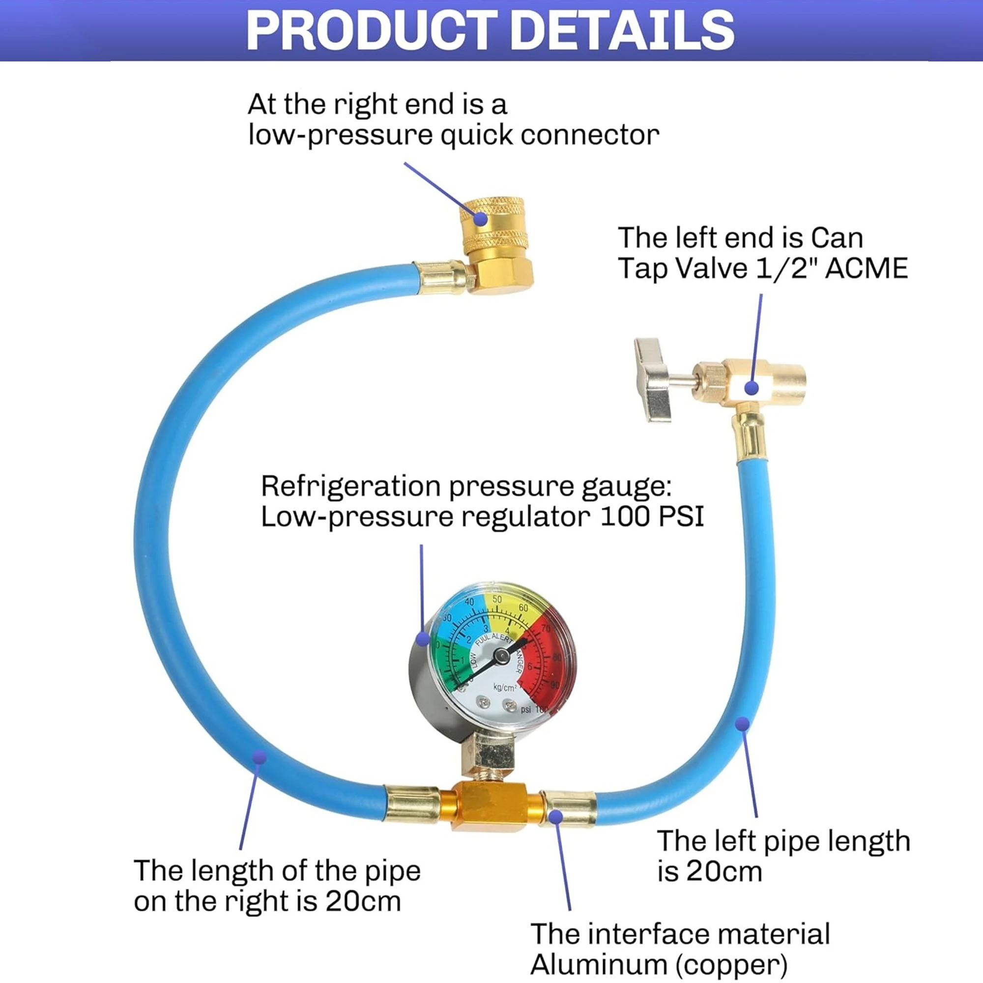 R134A AC Refrigerant Charging Hose Kit w/ 1/2