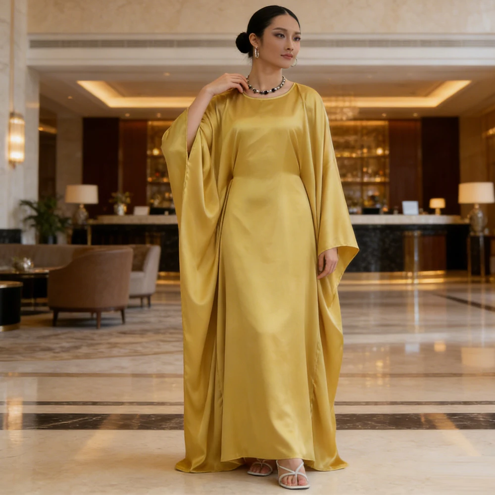 

Batwing Butterfly Satin Abaya Dubai Luxury Muslim Kaftan Maxi Dress Abayas for Women Kebaya Robe Caftan Marocain Femme Vestidos
