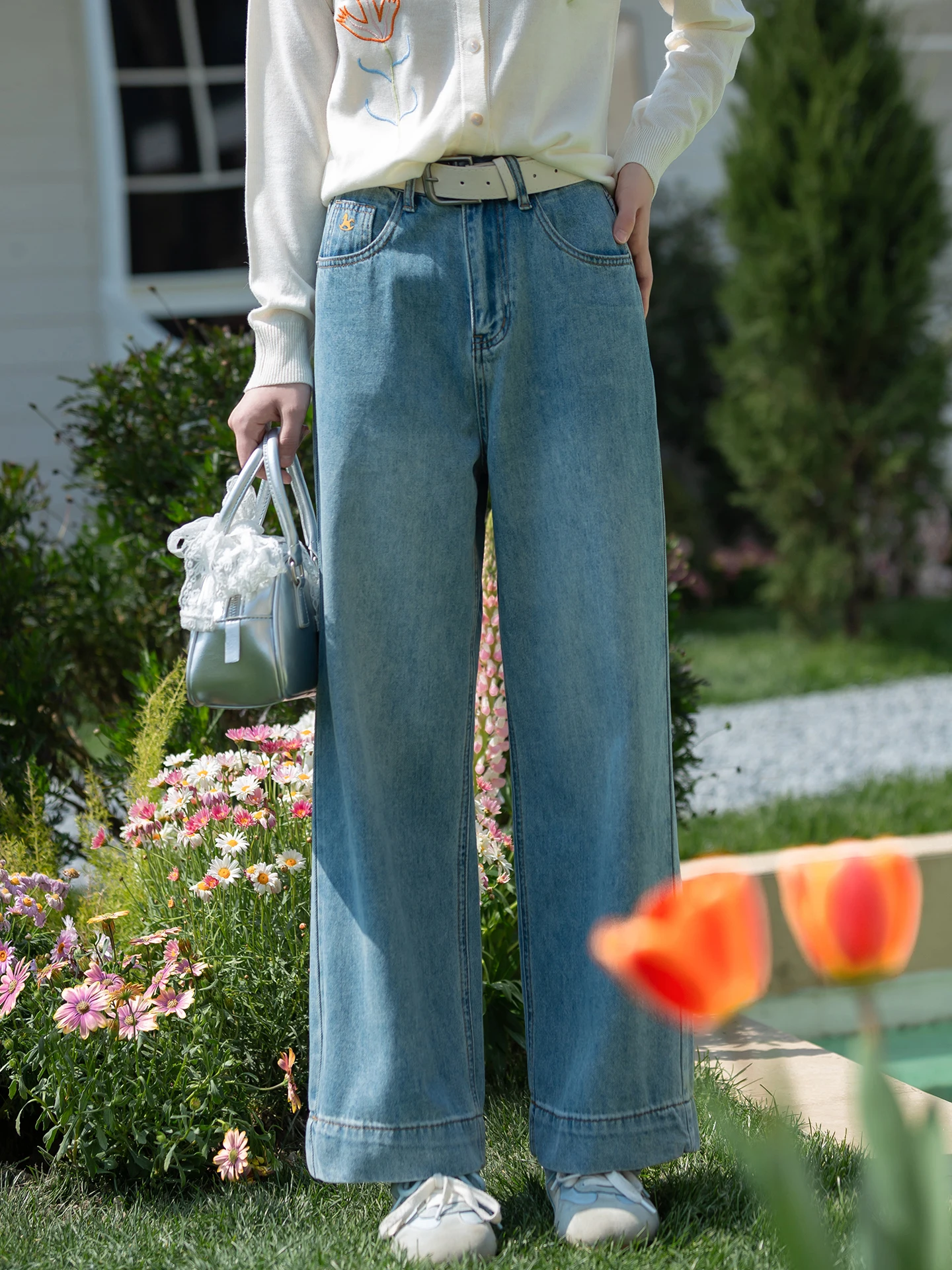 

Light Blue Loose High Waist Straight Leg Jeans Women's Spring Summer New Sle Color Left Bank Casual Faion