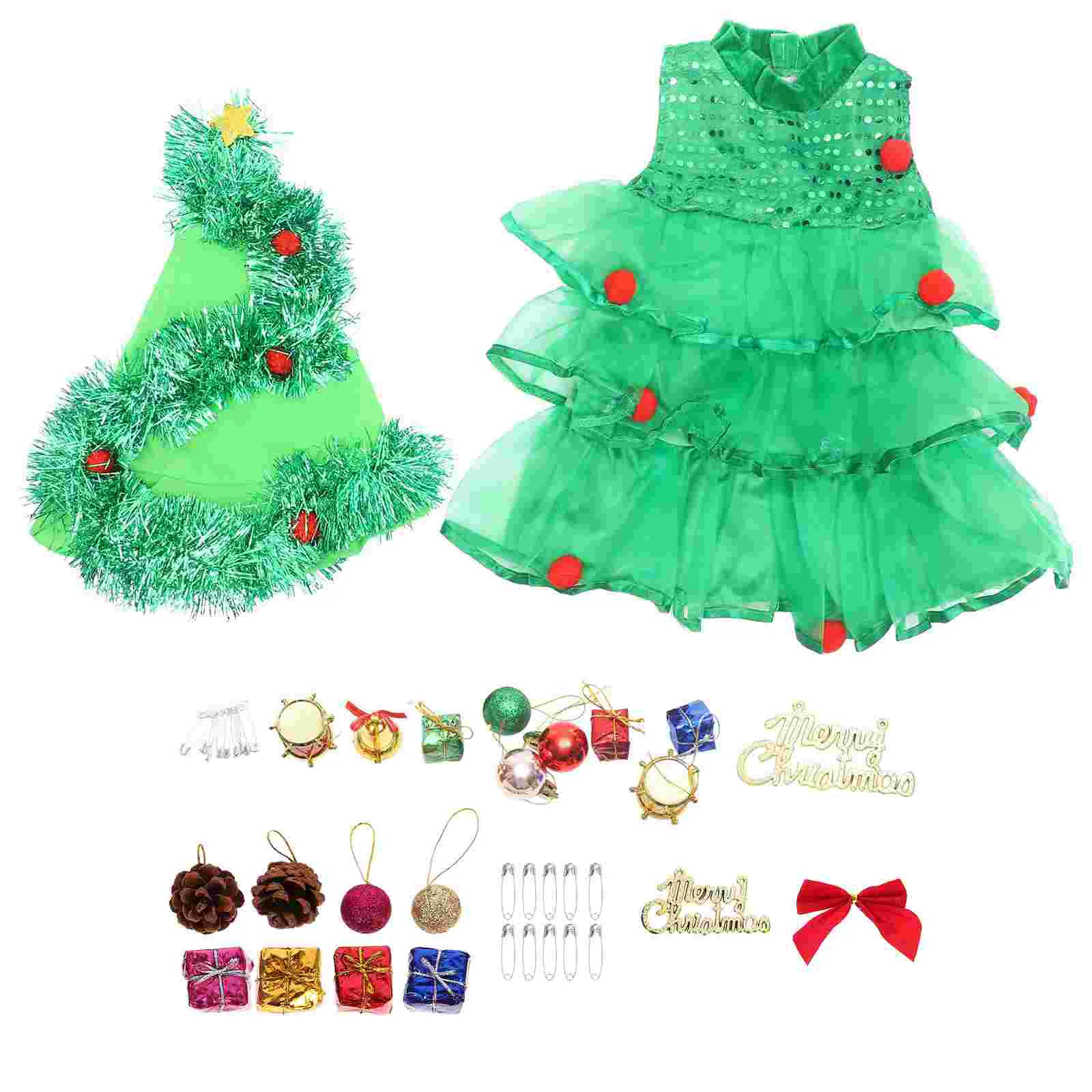 

Children Stage Show Costume Christmas Tree Hat and Dress Cartoon Performance Costumes