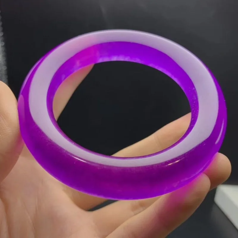 

Violet Jade Bracelet Ice Type Round Bar Quartzite Jade Bracelet Jewelry