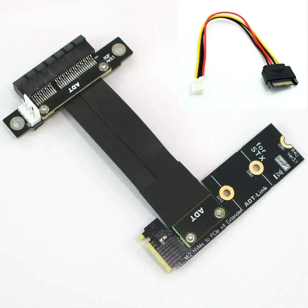 M.2 NVME SSD To PCIe 3.0 X4 Riser Cable Jumper Left / Right Bend Turn 90 Degree Angled M.2 NGFF NVMe For ITX STX GPU Video Cards
