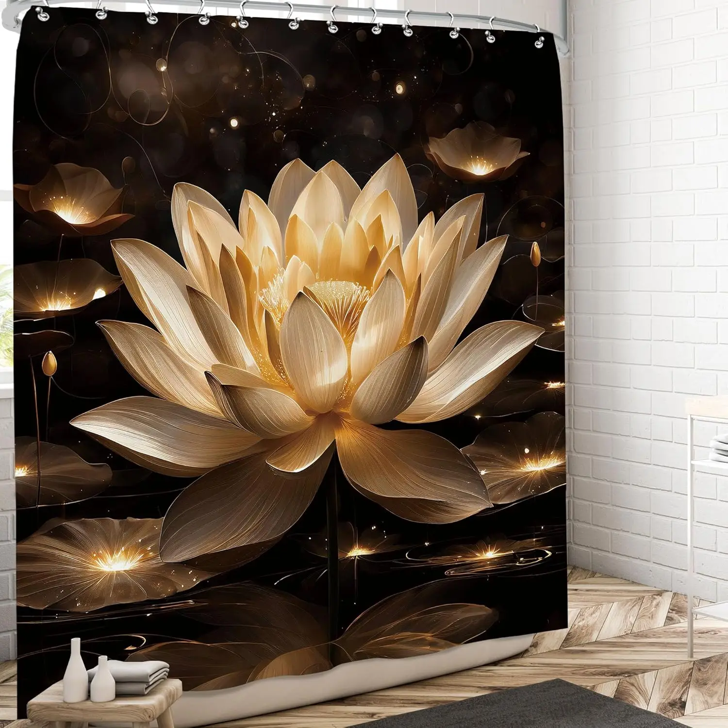 

Черное золото, цветочный лотос, занавеска для душа, спа, дзен, набор занавесок для душа для ванной комнаты, современный эстетический цветок, занавеска для ванны, йога, медита