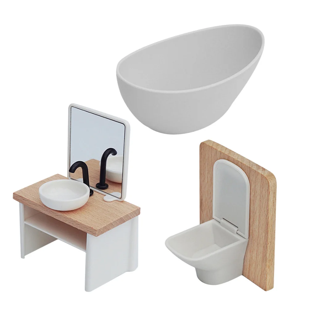 1Set Set Kamar Mandi Miniatur 1:12 Toilet Realistis Wastafel Kamar Mandi Aksesori Bermain Peran untuk Bermain Peran Kreatif