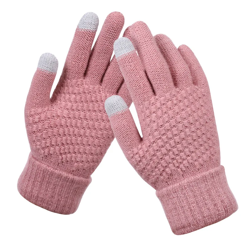 

Women's Winter Thickened Warm Knitted Fleece Gloves Touch Screen Outdoor Cycling Full Finger Gloves Comfortable and Windproof