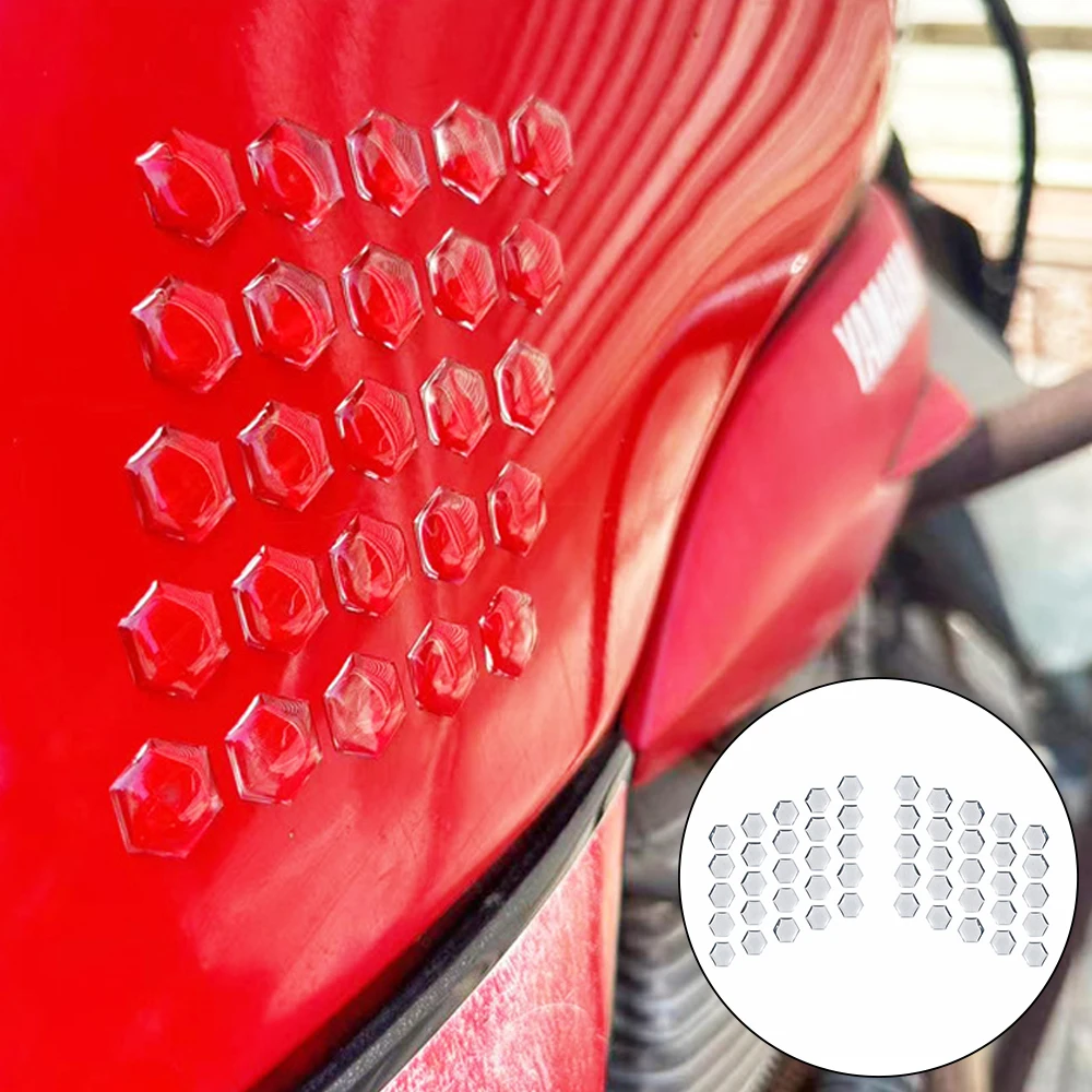 3D Motorcycle Anti Collision Oil Tank Sticker Hexagon Type Thickened Waterproof Sticke for Motorcycle Riders Transparent Black