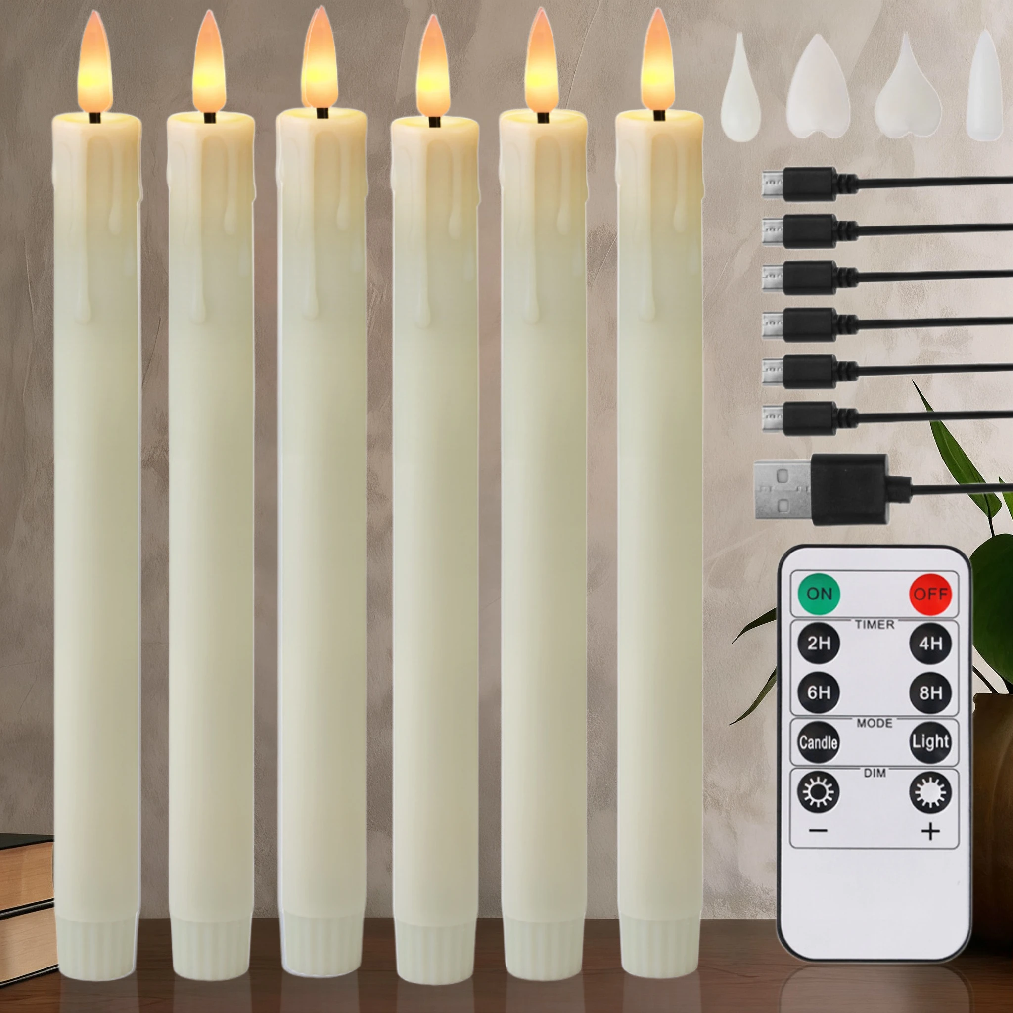 Oplaadbare vlamloze LED-conische kaarsen met timer op afstand en USB-oplaadkabel Flikkerende druipende wasvenster Hoge kandelaars - afbeelding 1
