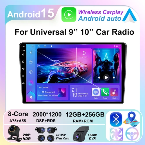 Imagen 1 del producto Android 15 9/10 pulgadas reproductor de vídeo Multimedia para coche 2DIN Radio estéreo Carplay Android Auto para Nissan Hyundai Kia Toyota Honda VW