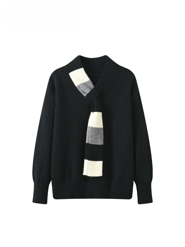 

plus Size Women's V-Ne Long Sve Knitwear Slimming Design College Sle Top Trendy Autumn Polyester Viscose Blend