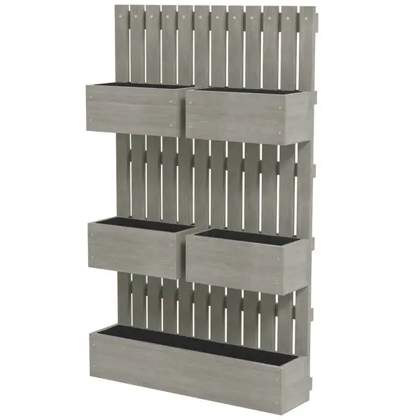

Outsunny 5 Box Raised Garden Bed w/ Trellis for Climbing Plants, Wall-Mounted Wood Planters w/ Drainage Holes, Gray