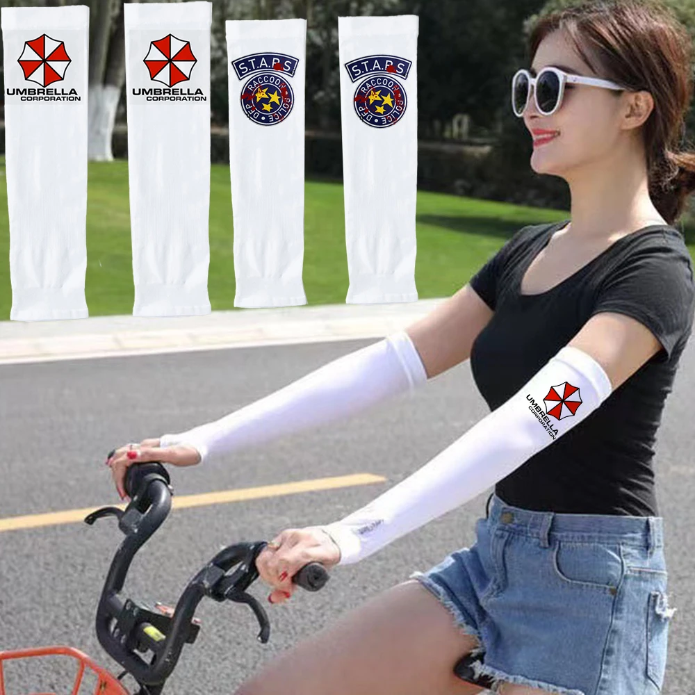Umbrella Logo Ice Silk Cooling Arm Sleeves Summer UV Sun Protection Compression UPF 50+ for Women Volleyball Youth Sports