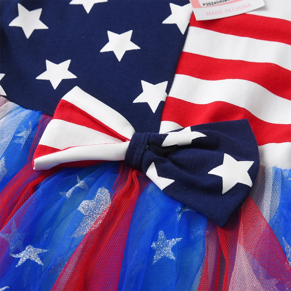 Mädchen-Tutu-Kleid mit Flagge, Sternen und Streifen, ärmellos, für den Sommer, für Kinder, Party, Cosplay, Tüll, Unabhängigkeitstag-Kleider – Detail 3