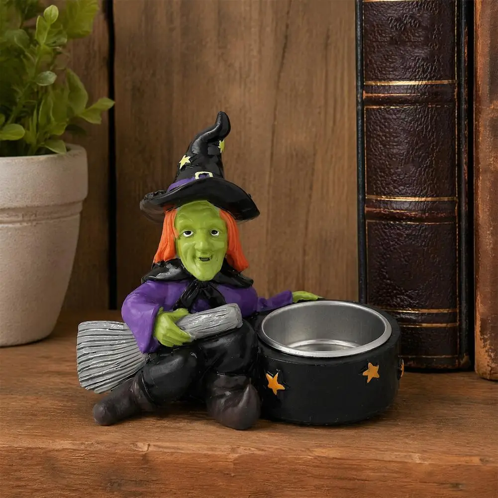 Halloween Skull Candlestick Holder Anti-scalding Metal Liner Candle Holder Halloween Witch Skull Resin Candle Holder for Haunted