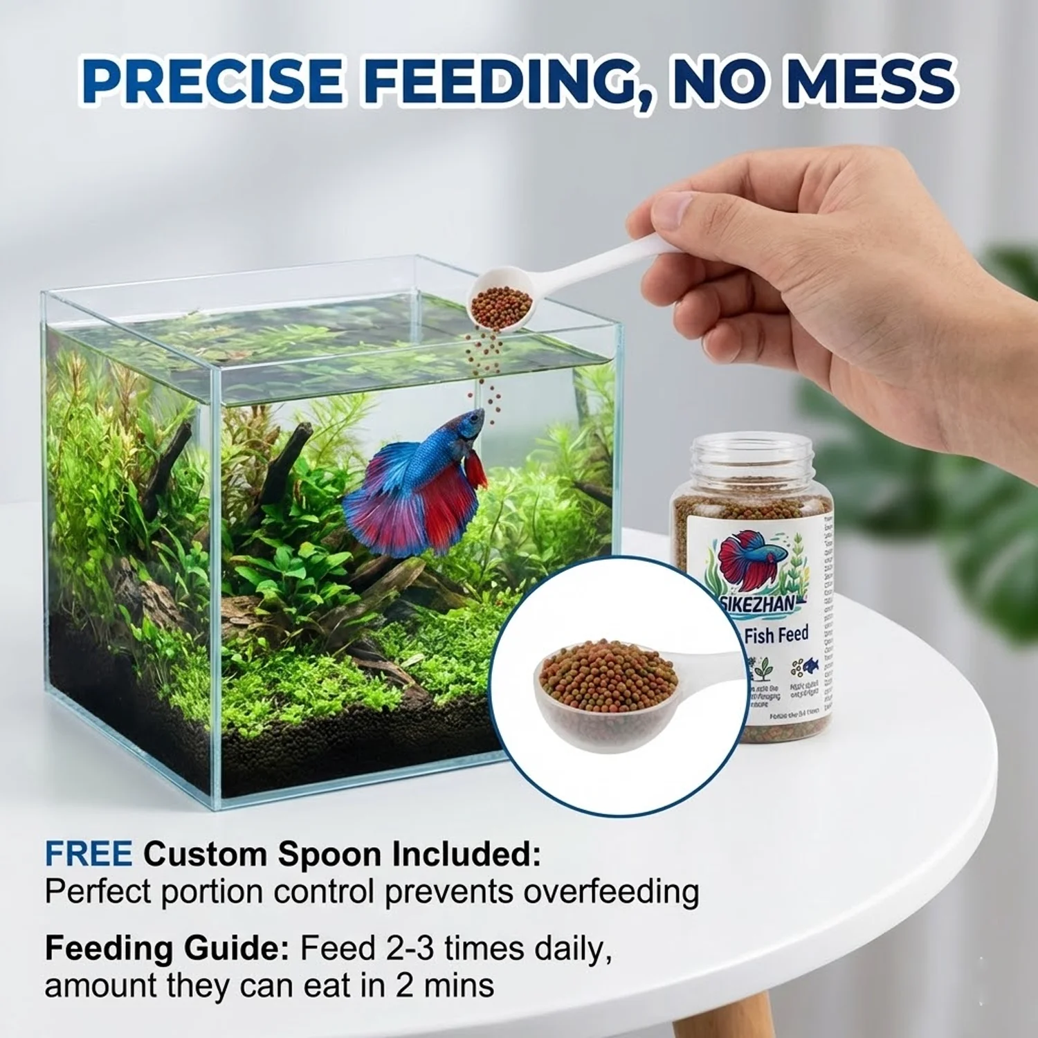 SIKEZHAN High-Protein Betta Fish Food Pellets with Spoon | Color-Enhancing Daily Feed for Healthy Tropical Fighting Fish