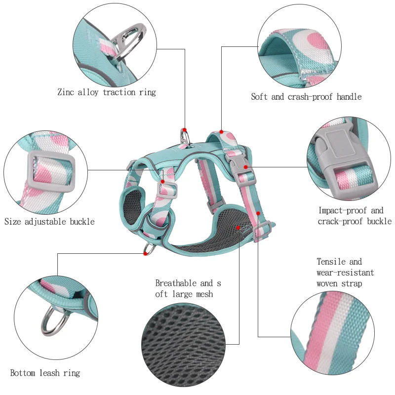 OODUDUOO Dog Harness Adjustable Pet Harness Vest For Large Medium Dogs Reflective Dog Chest Strap French Bulldog