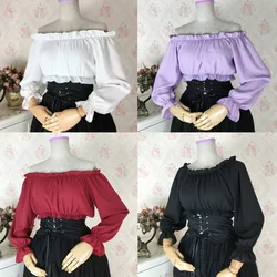 Renaissance Blouse Peasant Women Off Shoulder Sleeves Shirt Boho Steampunk Pirate Medieval Cosplay Costume Corset Top Vintage