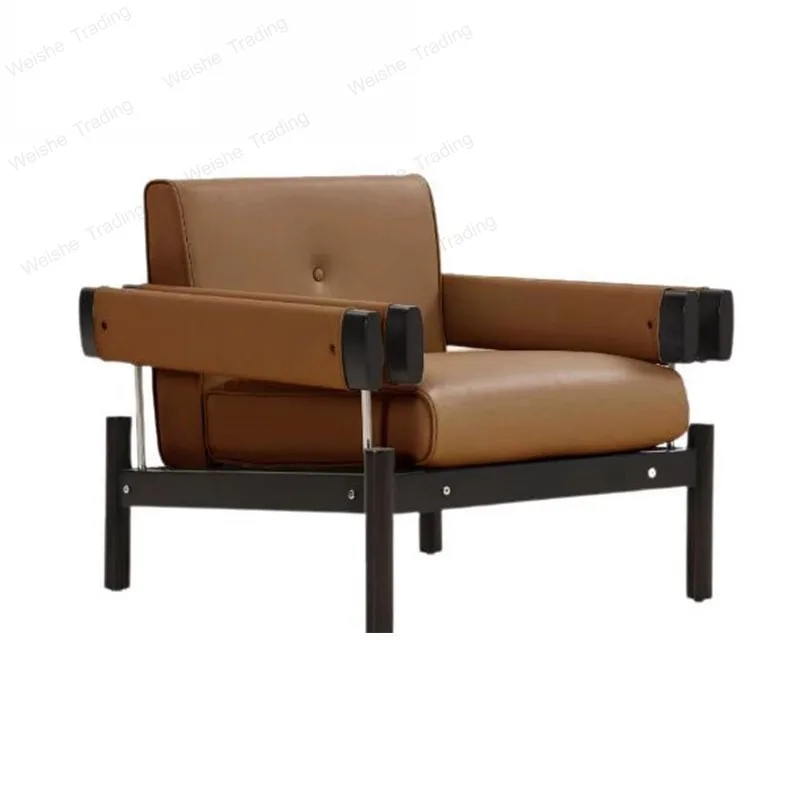 

Modern Chinese sofa chair Solid wood single leisure sofa Nordic light luxury balcony hotel B & B single sofa chair