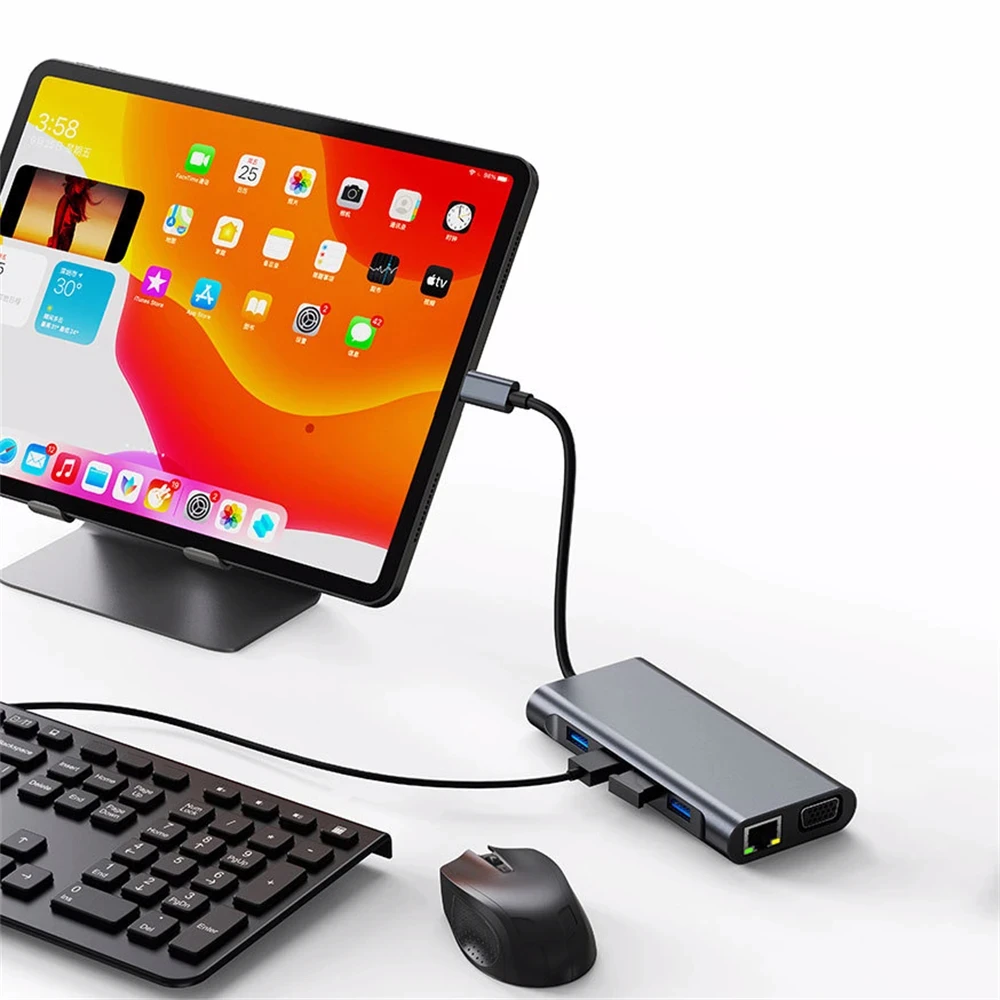 11 In 1 Usb C Hub For Macbook Air Pro, Compatible Type C To Hdmi,Usb3.0 Rj45, 11 Port Base With Pd, Tf, Sd, Aux, Splitter 3.0 image 6