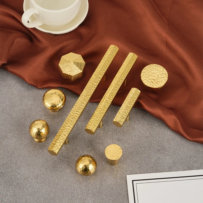 

European Hand-hammered Solid Brass Furniture Handles Golden Handles for Cabinets and Drawers Wardrobes Shoe Cabinets Pulls
