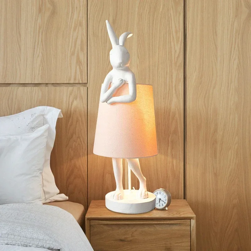 Nordic LED Apron Rabbit Resin Desk Lamp Study Room Bedroom Children's Room Reading LED Lamp Bedside Lamp