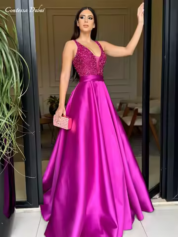 Contessa Dubai Custom Purple Shiny Corset Prom Dress belt High-waisted Vestidos de noche A-Line Sleeveless Formal evening dress