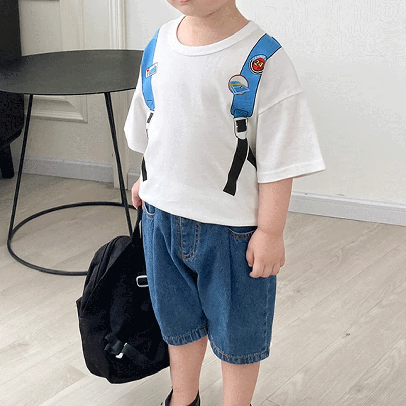 2023 Summer New Cartoon Pattern Printed Cotton Kids Clothing Short Sleeve Round Neck Korean Version Loose Casual T-shirt Top