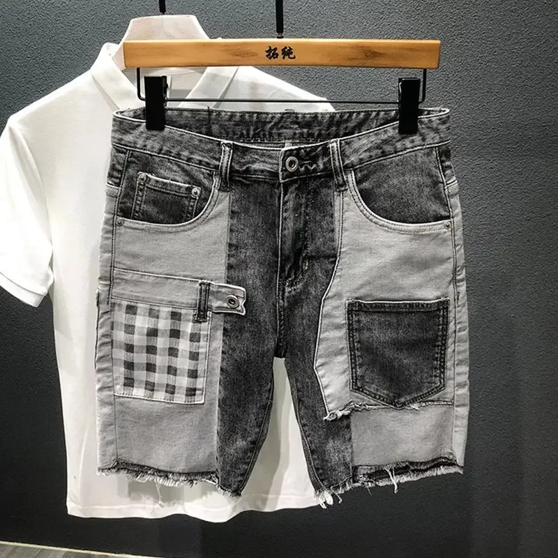 Fashion  Men Jeans Shorts Hole Streetwear Harajuku Slim Print Straight  Summer Casual Baggy Ripped Jeans for Men