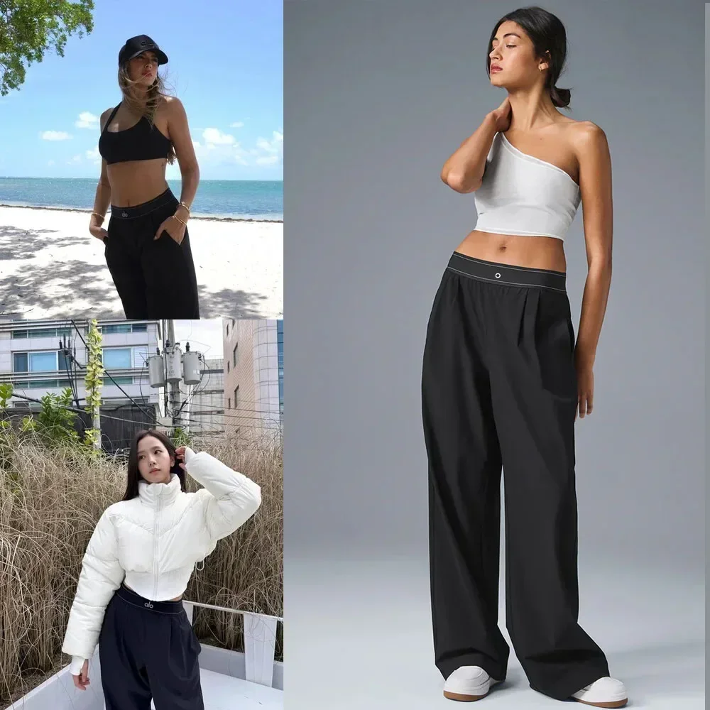 AL Pants Cool Style Suit Up Trouser Sports High Waisted Straight Leg Wide Pants Women Loose Lightweight Comfortable Black Pants