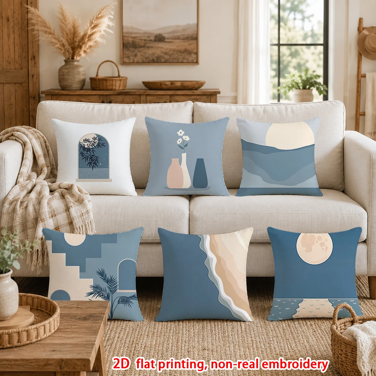 1pc  Boho Coastal Throw Pillow Covers, Minimalist Neutral Tone Decorative Cushion Cases for Sofa Bedroom Living Room