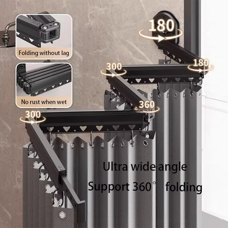 68 + 10 inch modern 3D digital printing adsorption folding polyester Peva shower curtain waterproof belt ring hotel