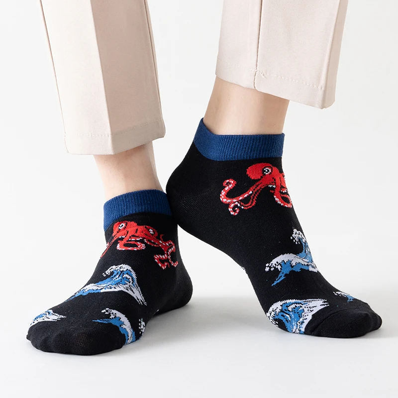 6 أزواج للجنسين الجدة الملونة الجوارب القصيرة الرجال Harajuku الكرتون مضحك الكائنات البحرية عادية قارب الجوارب الاتجاه الذكور الكاحل الجوارب #4