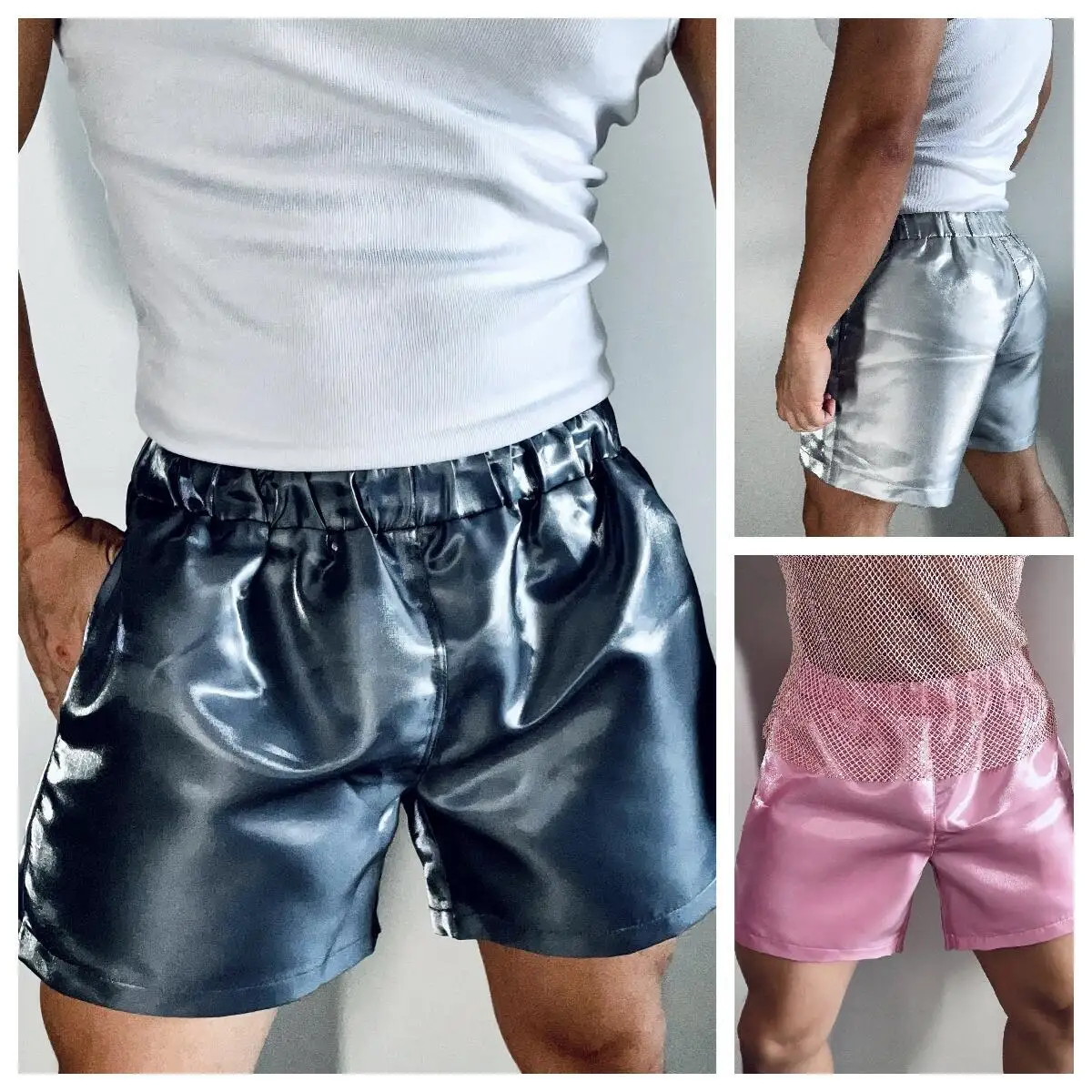 

Metal Glossy Plus Size Casual Party Club Bottoms Streetwear Pockets Outdoor Fitness Men's Shorts