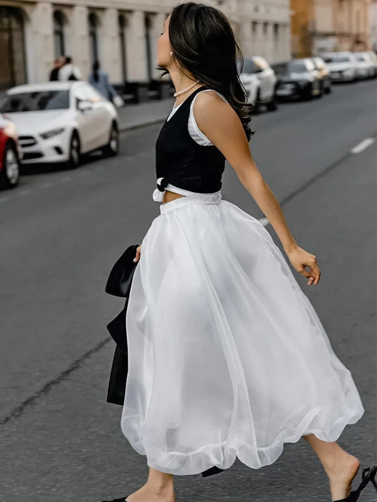 Trendix Women Mesh See Through Skirt Summer Fashion High Waist Solid Loose Skirts 2025 Street Casual Party Elegant Skirts Female