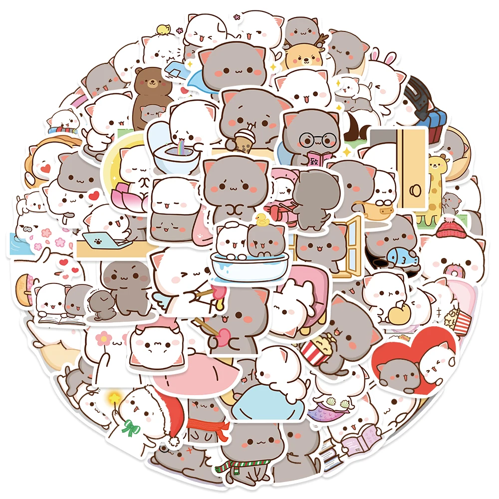 Autocollants de chat Mitao mignons de dessin animé, 60 pièces, autocollants de chats amusants imperméables pour bouteille d'eau, ordinateur portable, Skateboard, bagages, jouets pour enfants