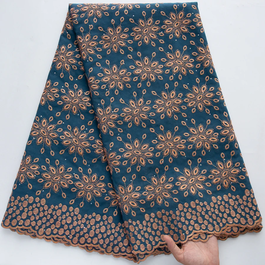 African Swiss Voile Lace Fabric Luxury Embroidery Rhinestone Hollow Out Scalloped Edge High Grade Cotton Fabric For Wedding Dres