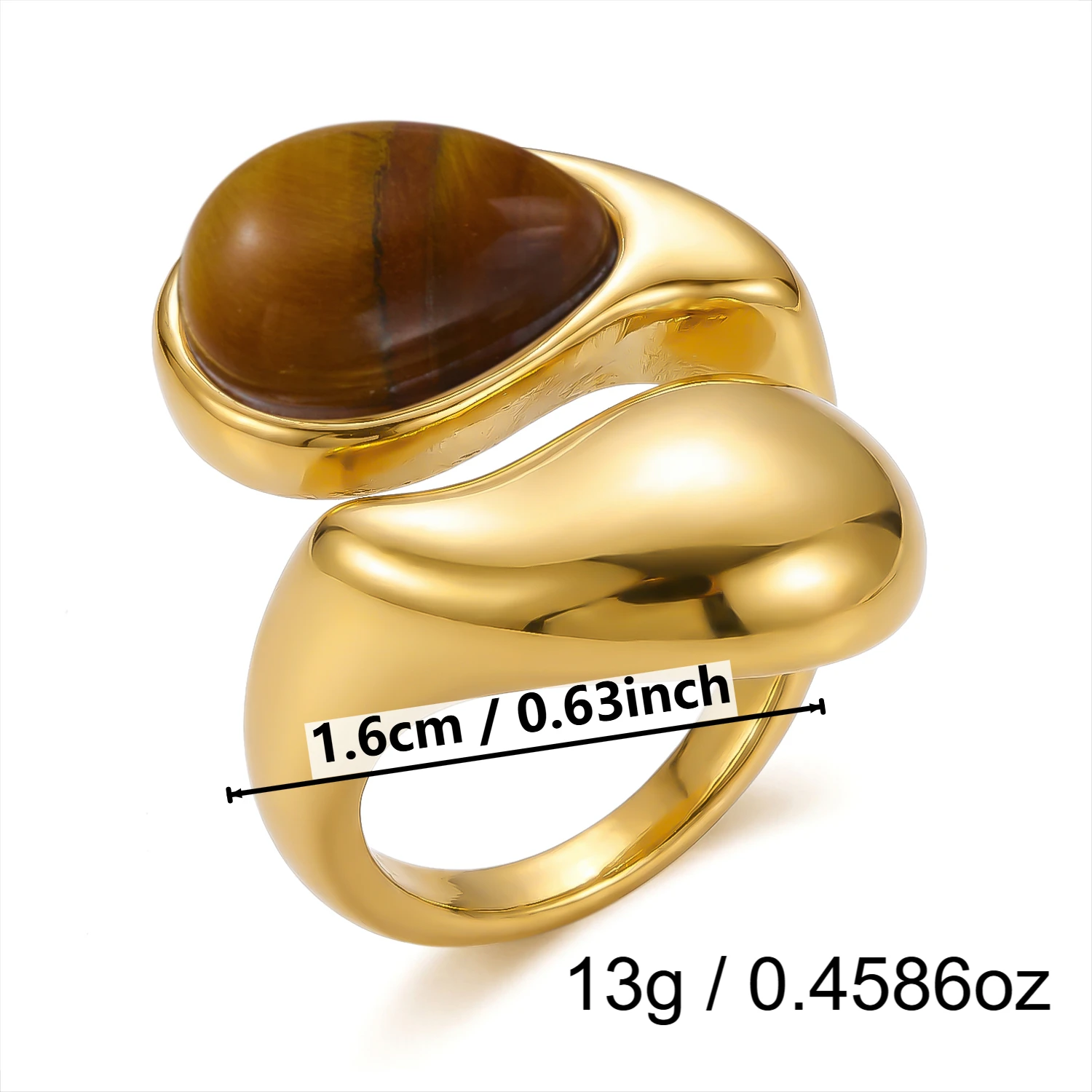 Vintage Naturstein Edelstahl-Ringe für Damen und Herren Trendige Vergoldete Hohle Geometrische Ringe Finger-Accessoires Schmuck – Detail 9
