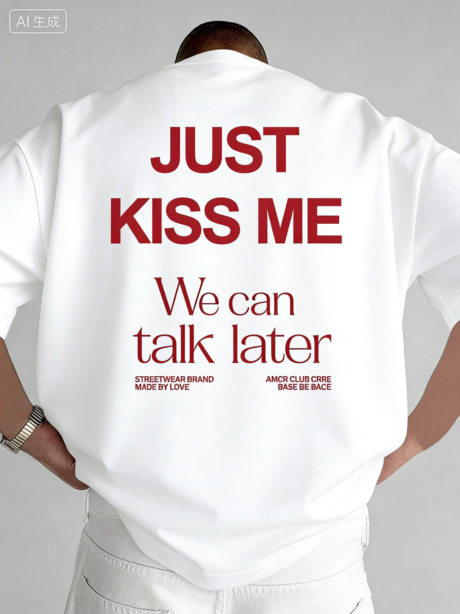 Men's Summer Casual Short-sleeved Shirt with Slogan Patterns on The Chest Back Loose Outdoor Fashion Breathable for Daily Wear