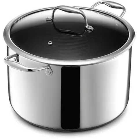 HexClad 10 Quart Hybrid Nonstick Stock Pot with Lid, Dishwasher Safe, Induction Ready, Compatible with All Cooktops