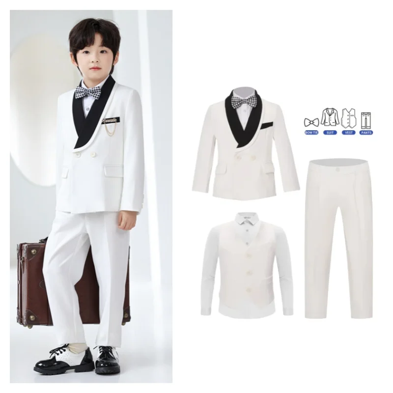 

Костюм для выступлений на пианино для школьников, белый, для мальчиков, свадебный, весенний, для фотосессий на день рождения, комплект с блейзером