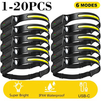 1-20PCS LED Induction Headlamp USB Rechargable Headlight Flashlight Built-in Battery Head Torch Outdoor Camping Fishing Lantern