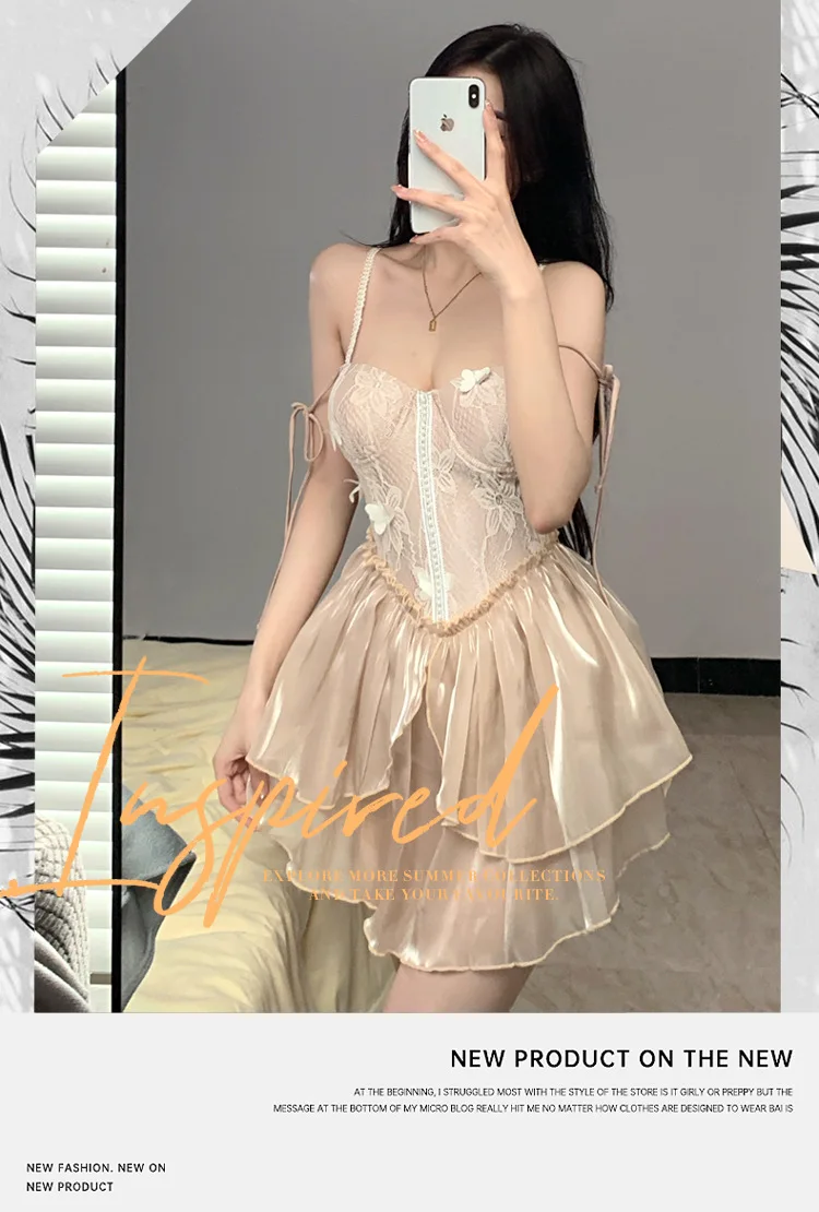 Wisuwore Swimsuit Female Summer 2023 Net Red Fairy Fan Conservative Belly Cover Thin Lace Skirt One-piece Hot Spring Swimsuit