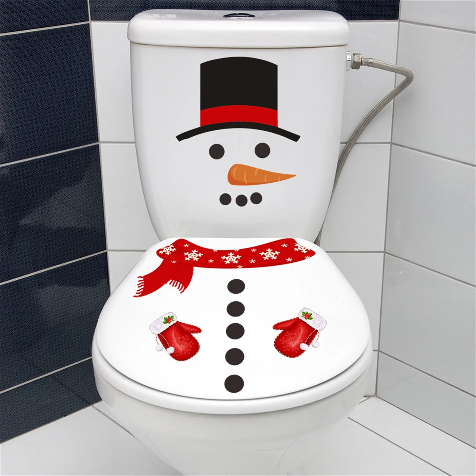 Christmas Snowman Toilet Decoration Self-adhesive Wall Stickers PVC Bathroom Cross Border Straight Toilet Stickers