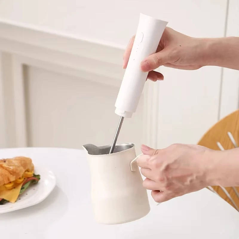 WISH USB قابلة للشحن الفولاذ المقاوم للصدأ الحليب Frother، يده خافق الحليب الكهربائية للقهوة، المطبخ البيض السائل النمام
